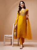 Hand Embroidered Kurta With Pant & Organza Dupatta, Multicolor - Hiral Fashion - Distacart