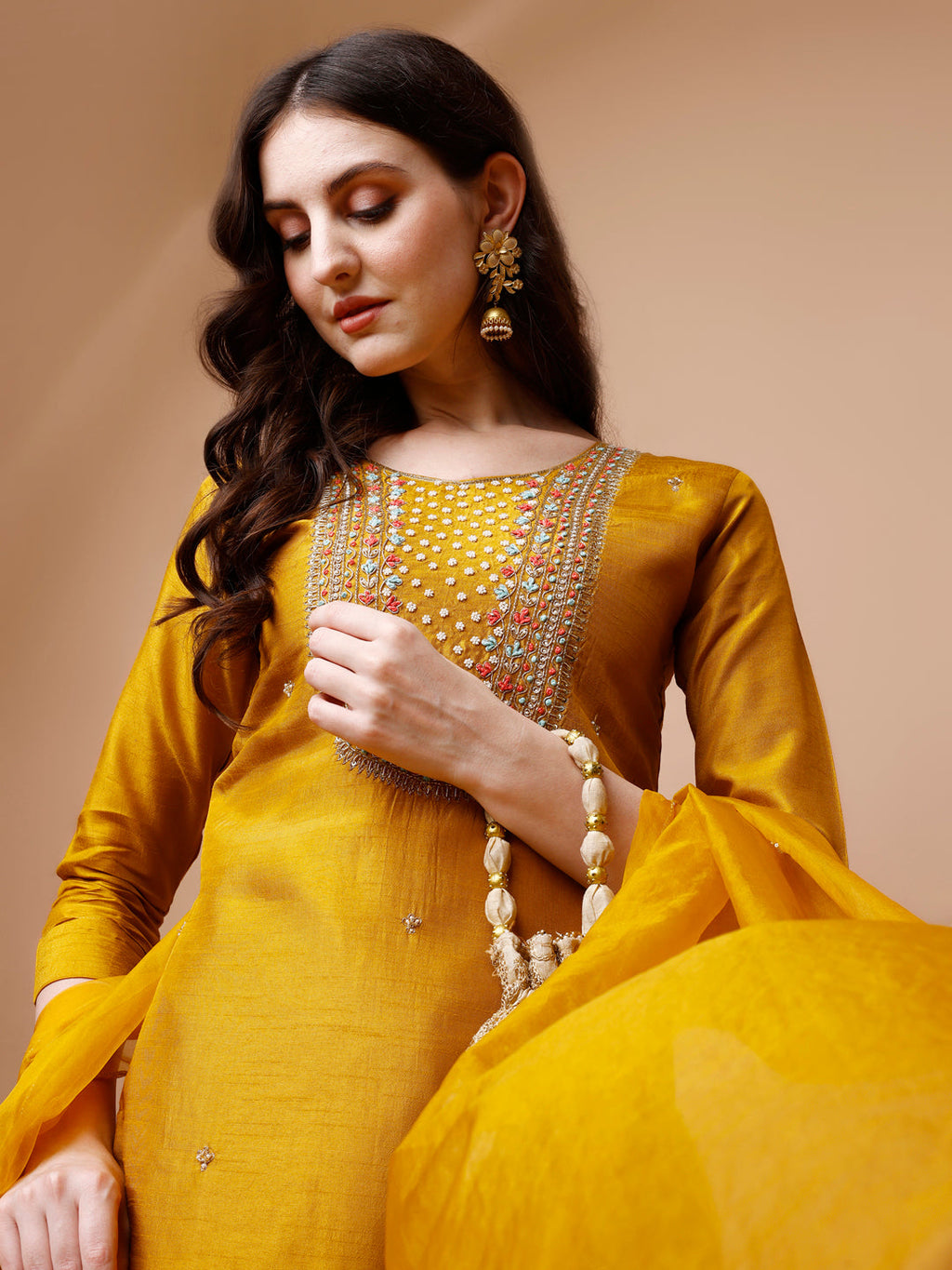 Hand Embroidered Kurta With Pant & Organza Dupatta, Multicolor - Hiral Fashion - Distacart