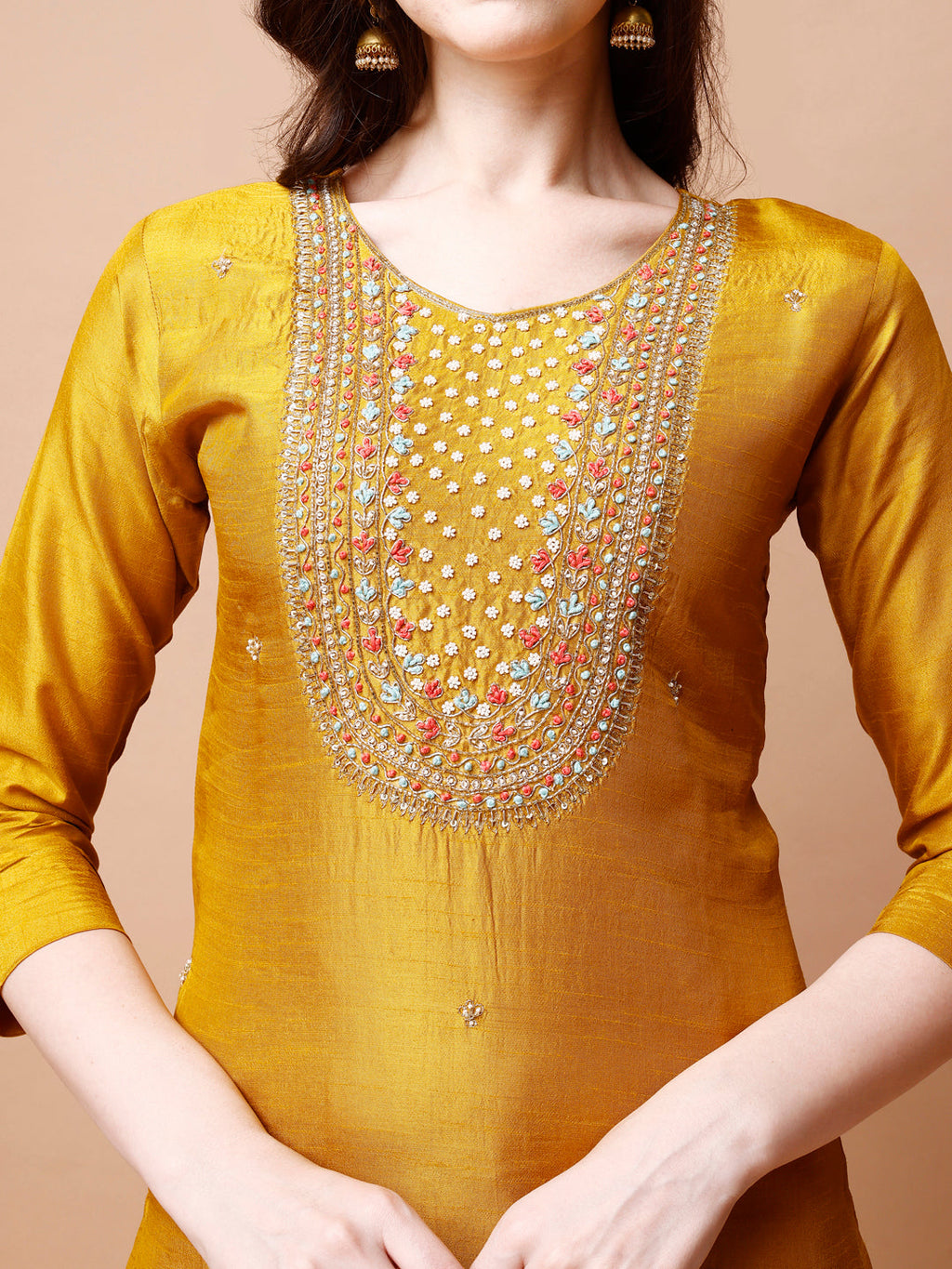 Hand Embroidered Kurta With Pant & Organza Dupatta, Multicolor - Hiral Fashion - Distacart
