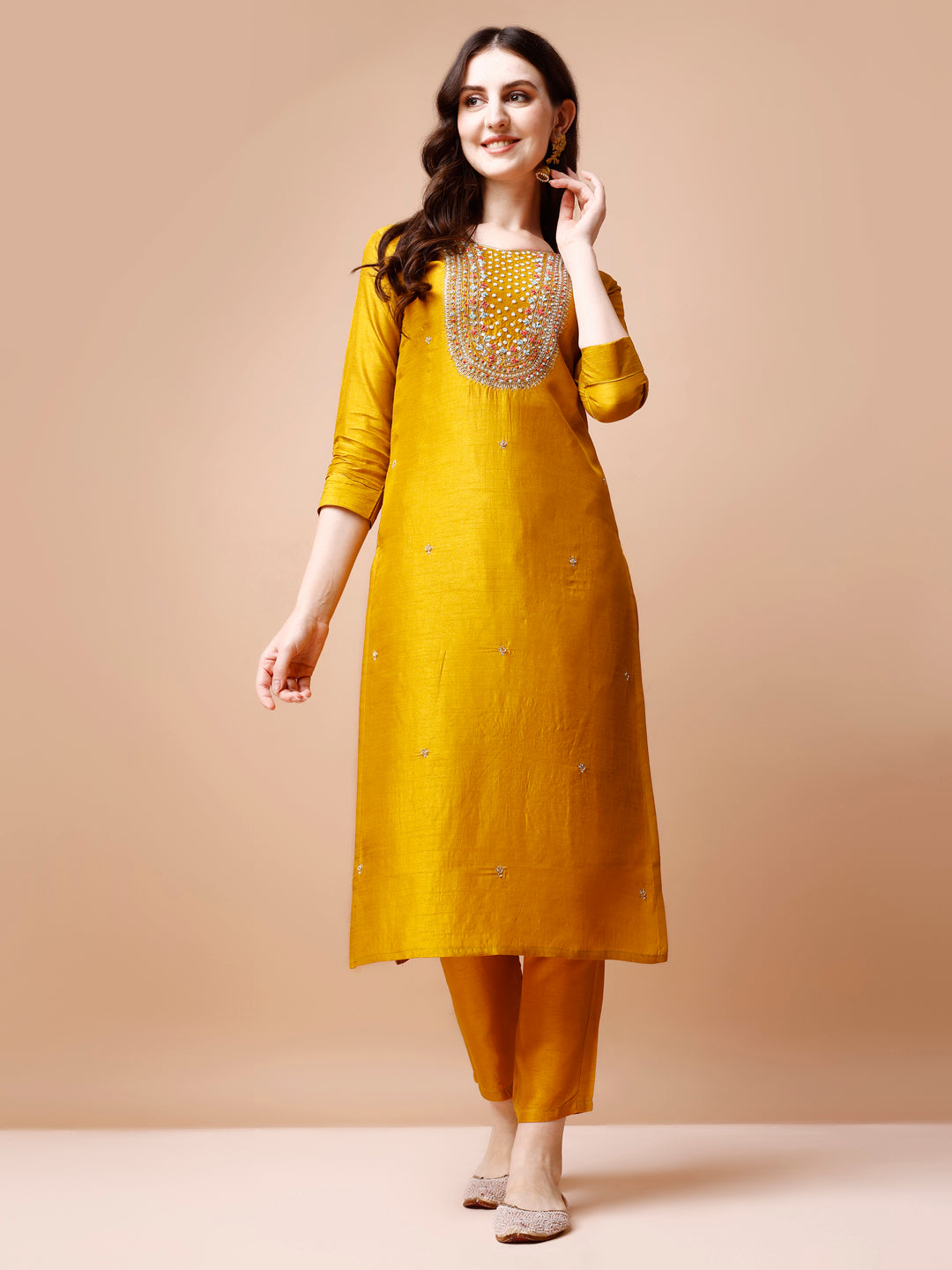 Hand Embroidered Kurta With Pant & Organza Dupatta, Multicolor - Hiral Fashion - Distacart