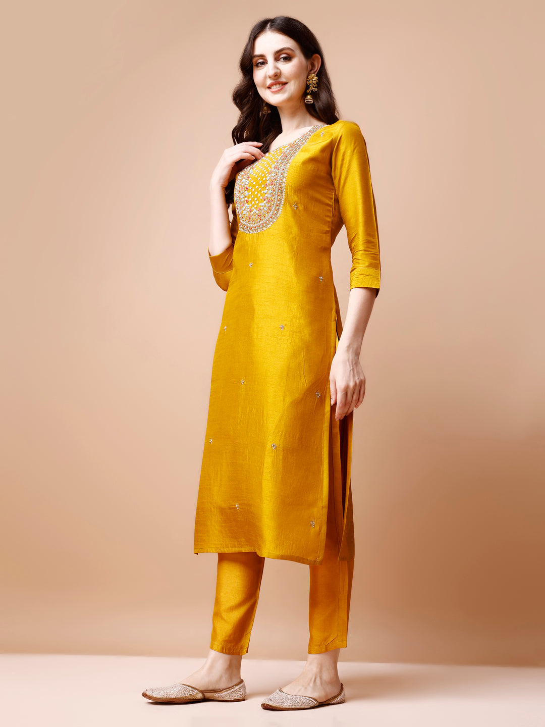 Hand Embroidered Kurta With Pant & Organza Dupatta, Multicolor - Hiral Fashion - Distacart