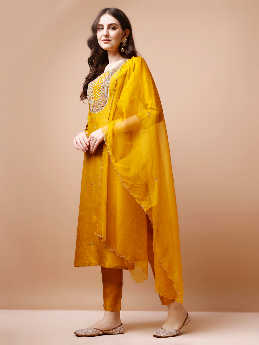 Hand Embroidered Kurta With Pant & Organza Dupatta, Multicolor - Hiral Fashion - Distacart