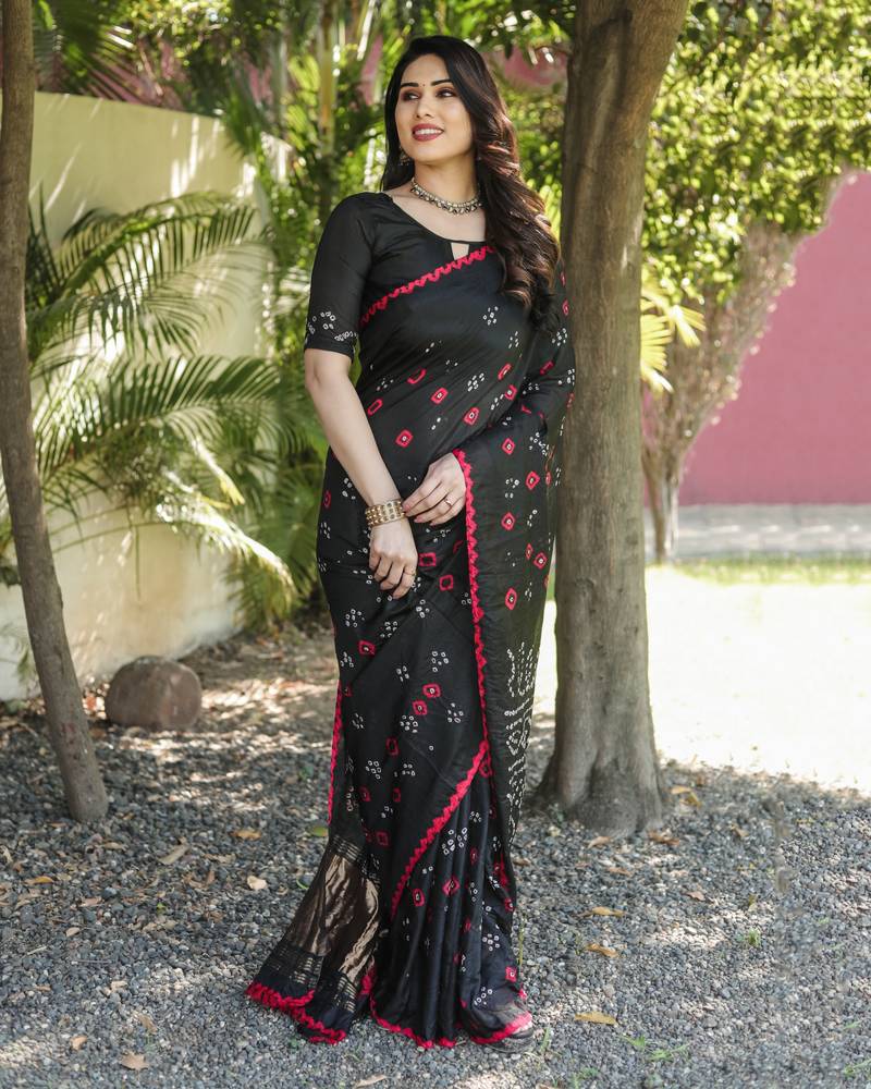 Anaita Black Woven Design Pure Bandhej Silk Saree With Blouse - Distacart
