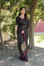Anaita Black Woven Design Pure Bandhej Silk Saree With Blouse - Distacart