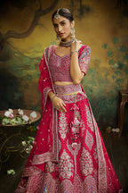 House of Panchhi Red Pure Silk Moti & Zarkan heavy embroidery Lehenga choli & Dupatta