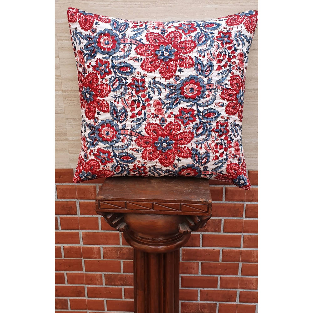 The Decor Nook Red And Blue Floral Print Cushion Cover