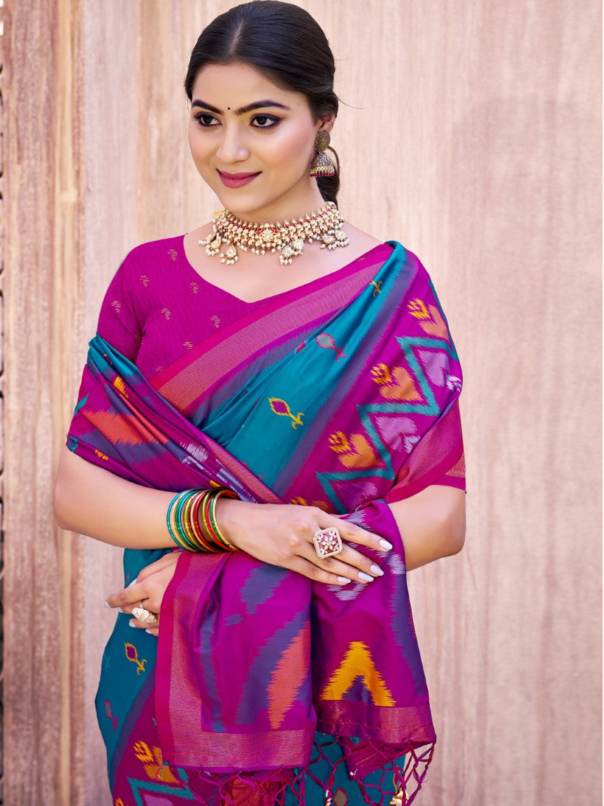 Anaita Blue Silk Saree With Blouse Piece - Distacart