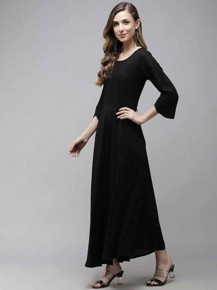 Yufta Women A-Line Black Dress With Red Embroidered Jacket