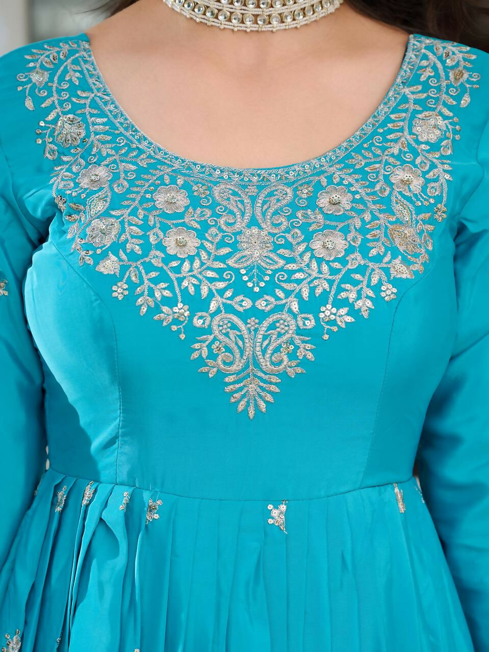 The52 Women's Beautiful American Silk Fabric Embroidery Work Flared Anarkali Pant and Dupatta Set - Distacart