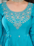 The52 Women's Beautiful American Silk Fabric Embroidery Work Flared Anarkali Pant and Dupatta Set - Distacart