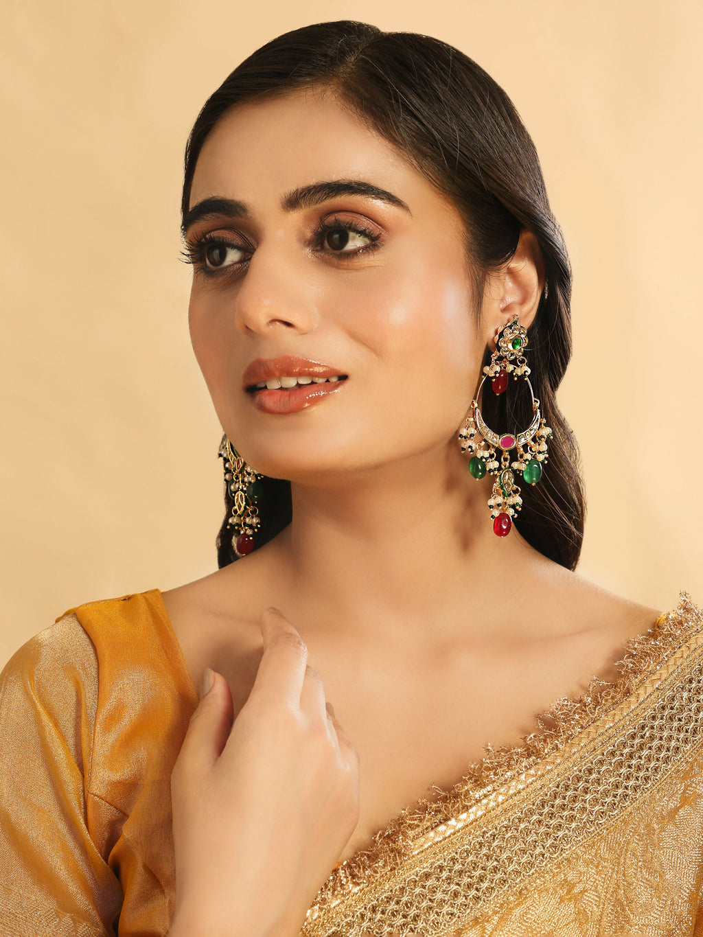 Nuyug 22K Gold Plated Crescent Kundan Drop Red Stone Chandbali Earrings - Distacart