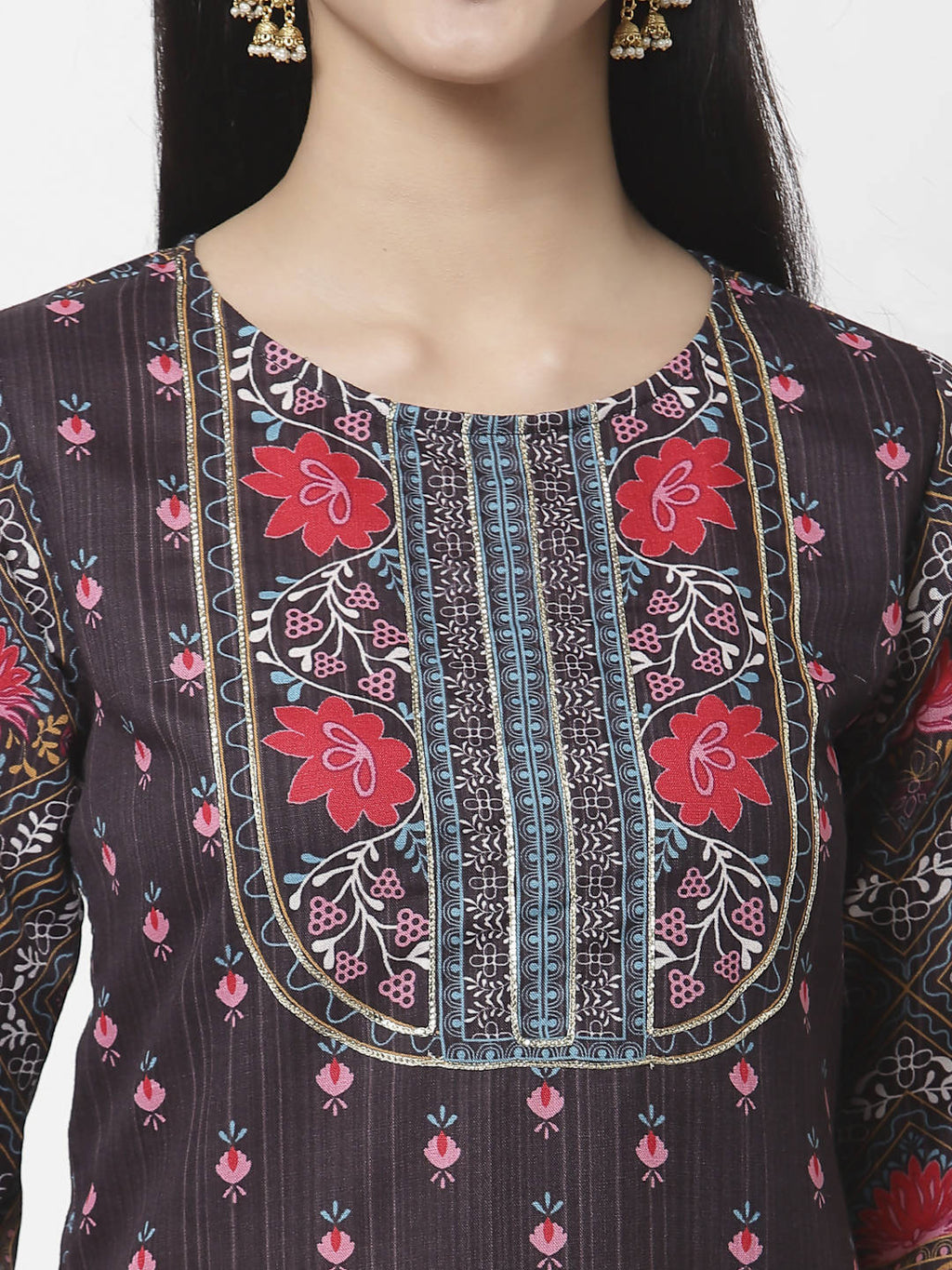 Myshka Women Multicolor Cotton Blend Printed 3/4 Sleeve Round Neck Kurta