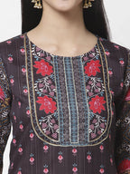 Myshka Women Multicolor Cotton Blend Printed 3/4 Sleeve Round Neck Kurta