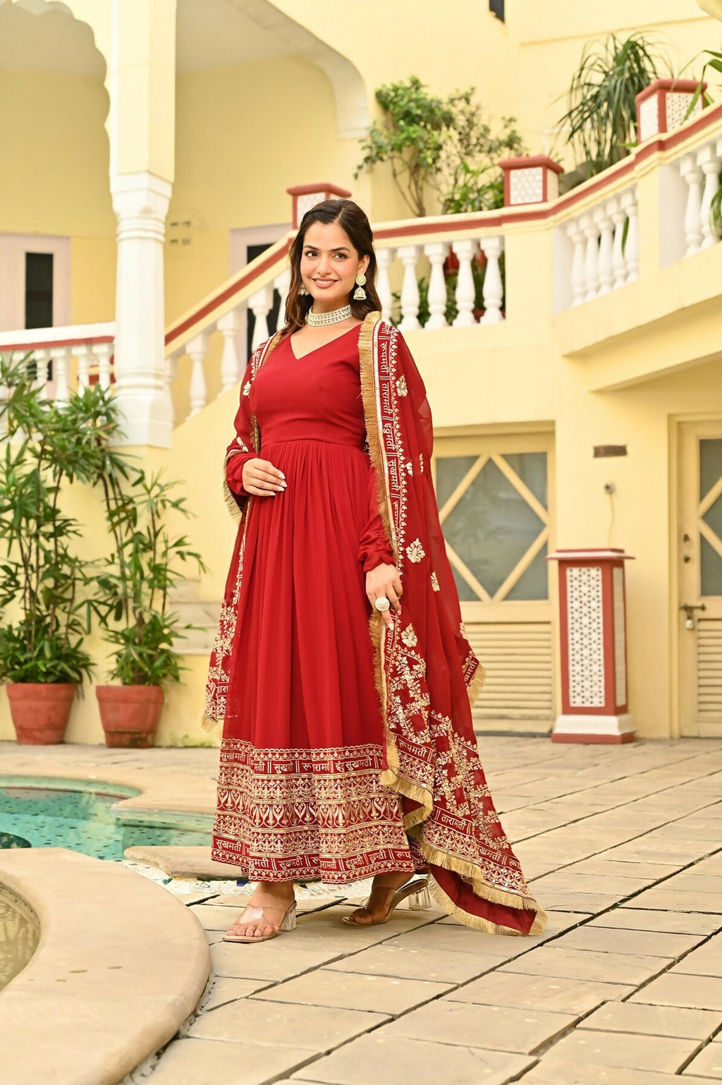 Joban Fashion Red Georgette Sequence Embroidery Work Kurta Set - Distacart
