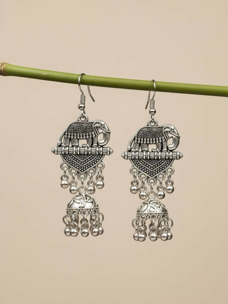 NVR Women Elephant Design German Silver Oxidised Jhumka Earrings - Distacart