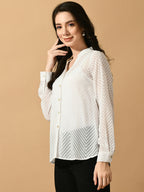 Myshka Women's White Georgette Solid Sheer Shirt