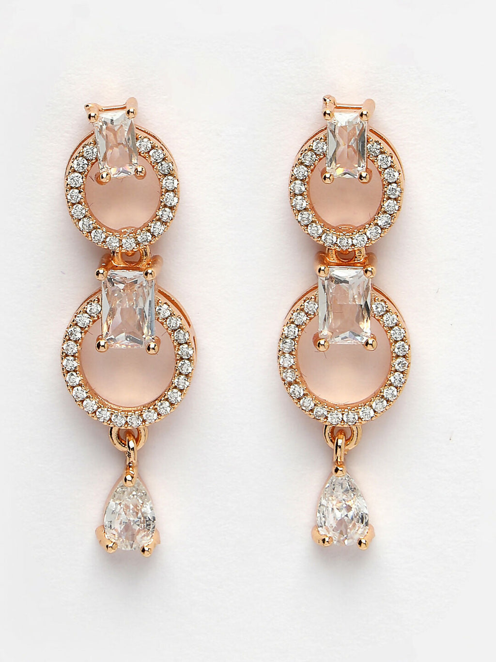 NVR Women's Gold-Polished American Diamond Studded Handcrafted Jewellery Set