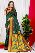 Jyoti Fashion Women's Bottle Green Paithani Silk Zari Woven Saree with Blouse