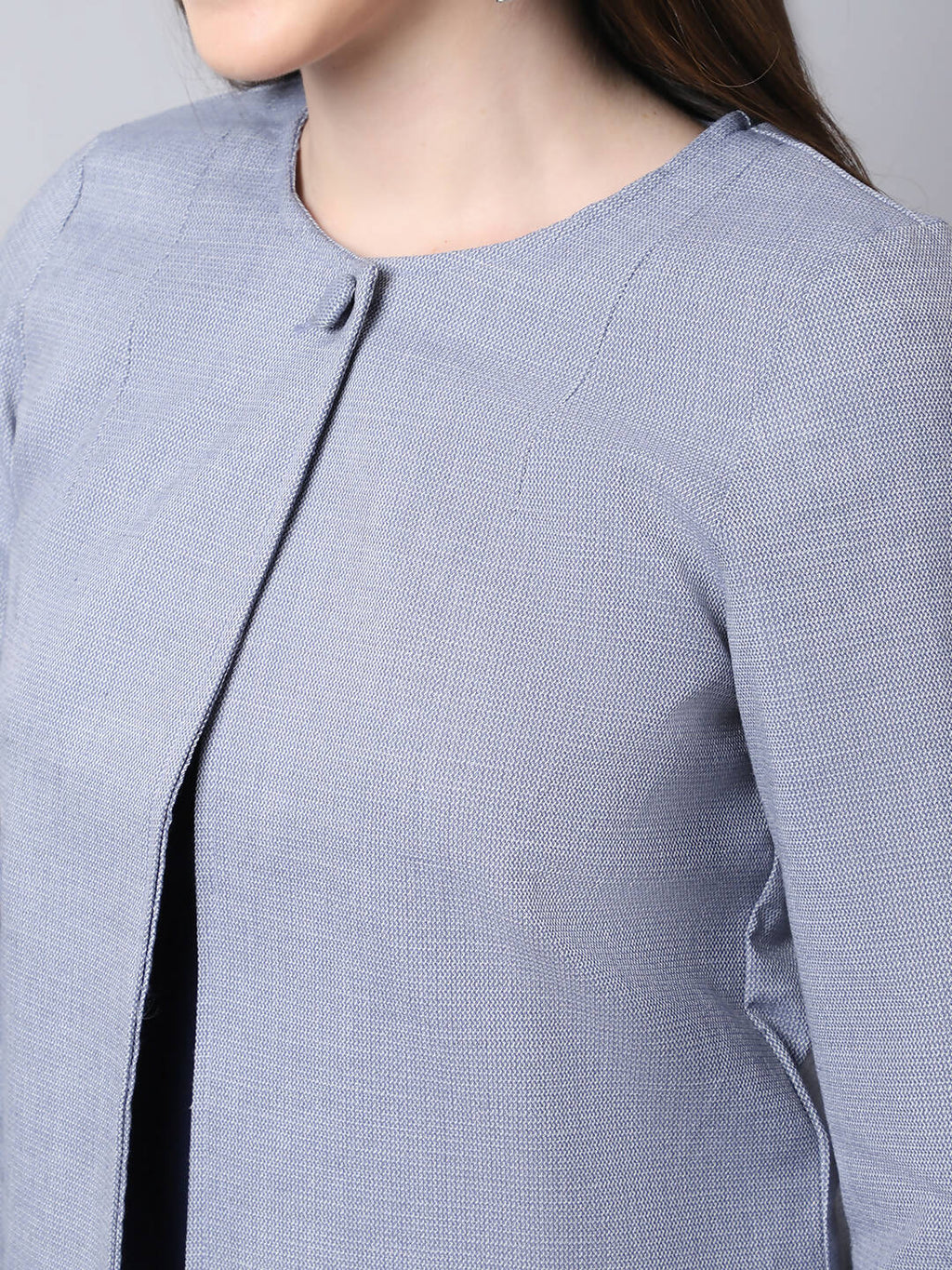 Even Apparels Grey Polywool Open Front Statement Women's Jacket (BF740)