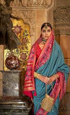 Midnight Blue Banarasi Weaving, Ultra Aqua Finish, Zari Work Banarasi Silk Saree - Rath Kunti