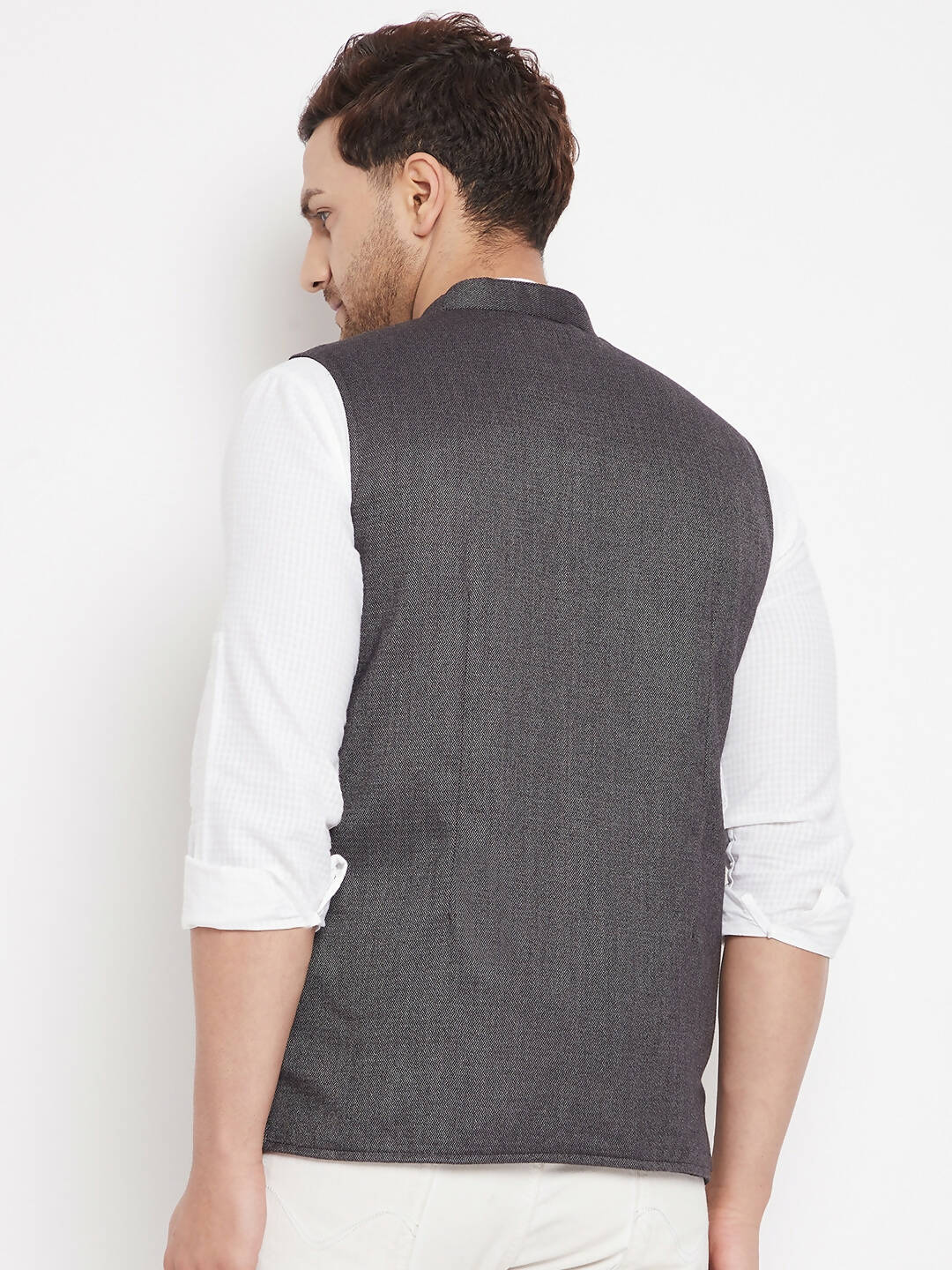 Even Apparels Grey Merino Men Woven Nehru Jacket PW685 - Distacart