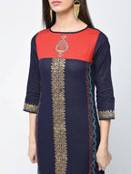 Aniyah Cotton Block Printed Stylish Blue Straight Kurta (AN-121K)