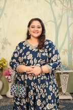Jyoti Fashion Women's Navy Blue Rayon Floral Print with Sequins Designer Anarkali Set