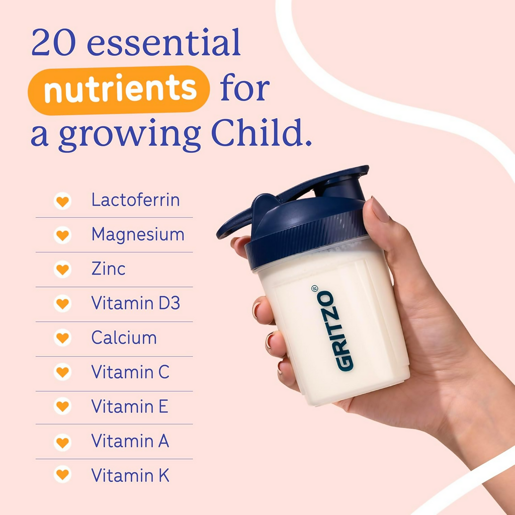 Gritzo SuperMilk Growth+ (Formerly Height+) Unsweetened Drink Mix (13+y Boys), 13g Protein Powder (Creamy Vanilla)