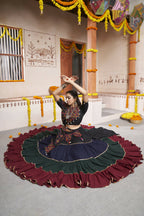 Multi Color Viscose Rayon Thread Embroidery with mirror work Navratri Lehenga Choli with Dupatta - Raas