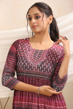 Juniper Purple muslin maxi dress with ethnic motif print with sequins & beads work - Distacart