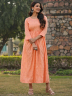 Juniper Women's Peach Festive Embroiderd Flared Dress - Distacart