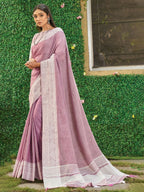 Shree Shyam Fashion Onion Pink Linen Saree - Distacart