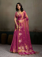 Shree Shyam Fashion Magenta Tissue Silk Saree - Distacart