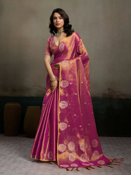 Shree Shyam Fashion Magenta Tissue Silk Saree