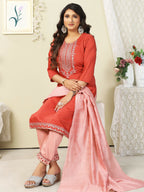 Vamika Chinon Embroidery Orange Party Wear/Casual Wear/Office Wear Kurta Set/Suit