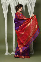 Very Much Indian Handloom Cotton Silk Maheshwari Saree With Sleek Golden Border - Purple