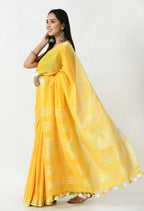 Mominos Fashion Moeza Yellow Bhagalpuri Handloom Silk Linen Saree with unstitched Blouse piece - Distacart