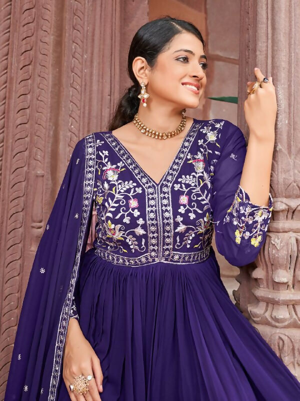 Joban Fashion Purple Readymade Kurta Set With Sequence embroidery Work - Distacart