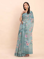 Shree Shyam Fashion Linen Cotton Sea Green Saree - Distacart