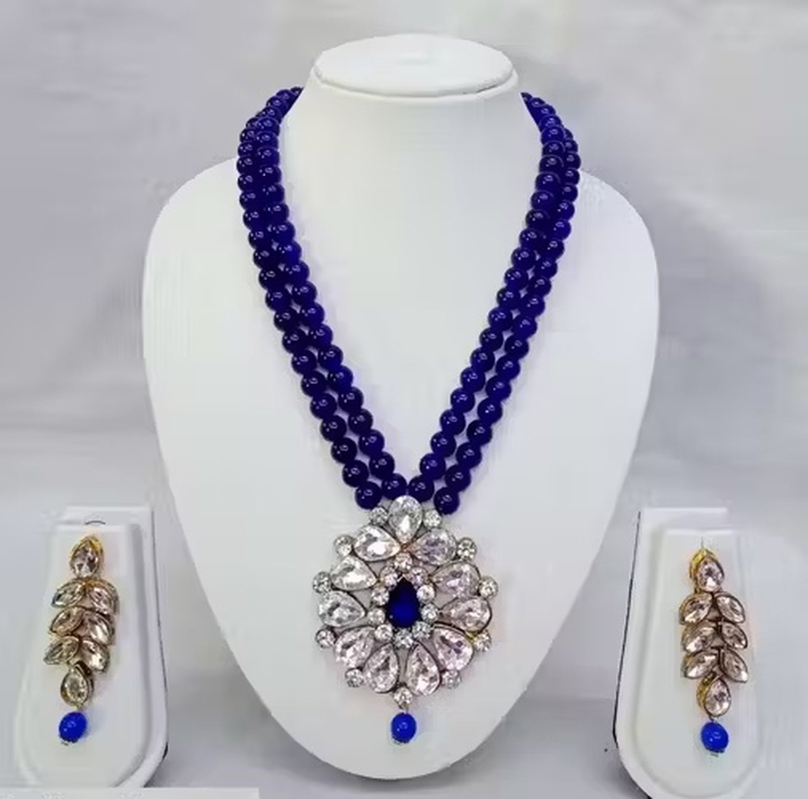 Jewel City Traditional Handcrafted Ethnic Blue Beaded Necklace Set with Gold-Plated Finish & Studded Stones 