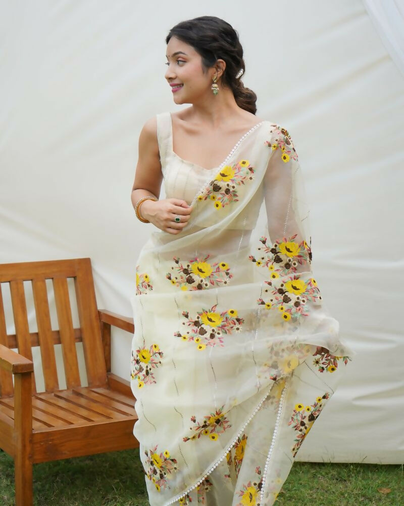 Vamsee Anamika Yellow (Anvika) Organza Silk Saree