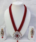 Jewel City Traditional Handcrafted Ethnic Maroon Beaded Necklace Set with Gold-Plated Finish & Studded Stones 
