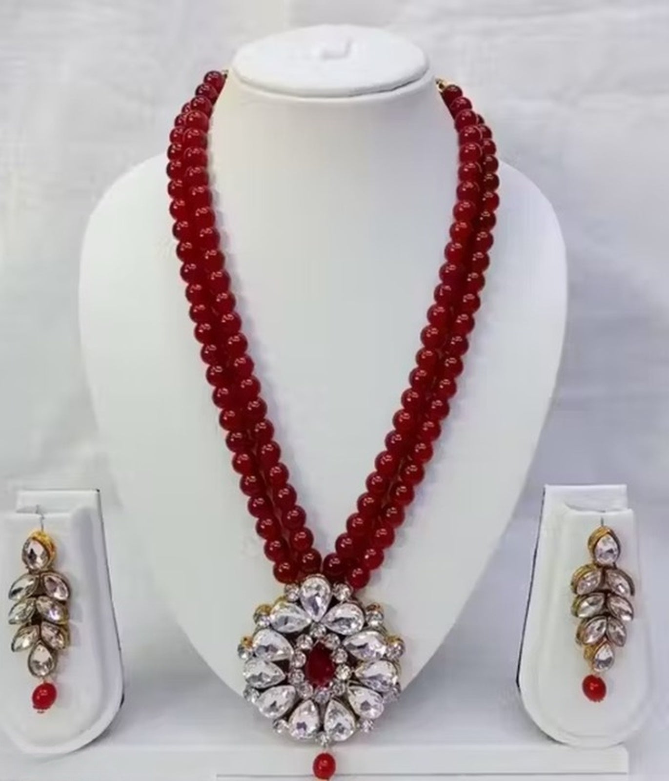 Jewel City Traditional Handcrafted Ethnic Maroon Beaded Necklace Set with Gold-Plated Finish & Studded Stones 