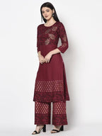 Aniyah Rayon Maroon Color Block Print Straight Kurta (AN-185K)