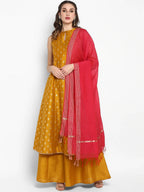 Janasya Mustard Yellow Printed Kurta with Palazzos & Dupatta - Distacart