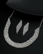 VOJ Silver Plated AD Studded Choker And Earrings Set