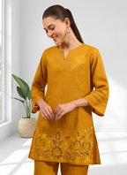 Joban Fashion Yellow Cotton, Linen Embroidered Readymade Cord Set - Distacart