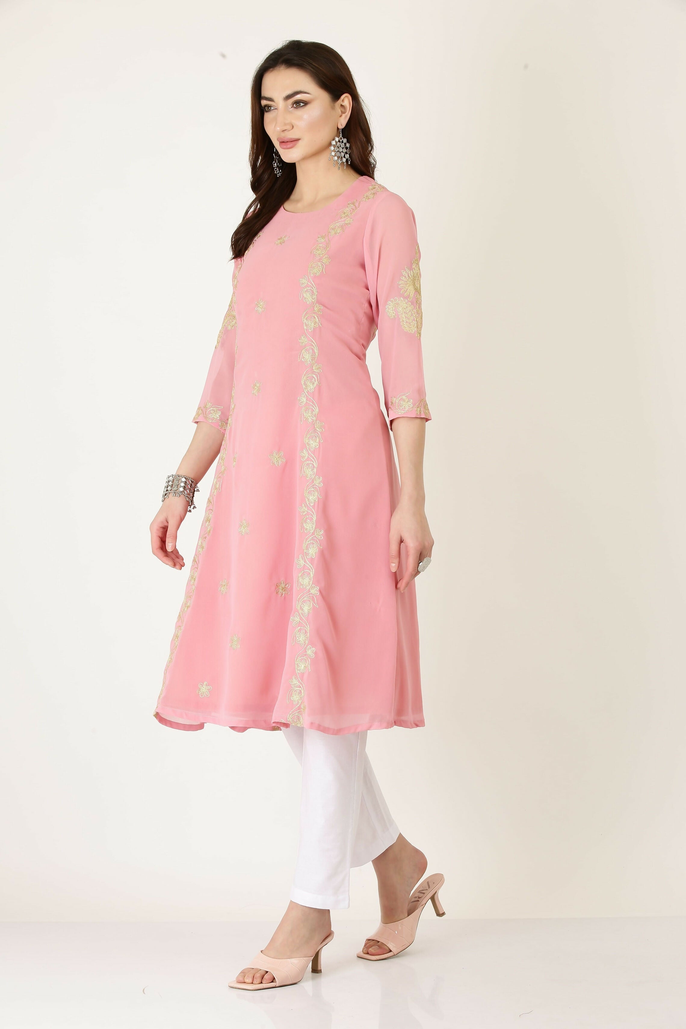 Joban Fashion Pink Georgette Kurta Set - Distacart