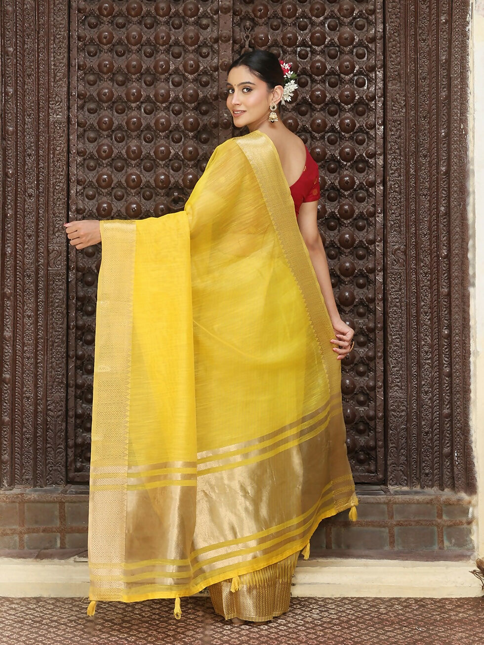 Shree Shyam Fashion Yellow Cotton Saree - Distacart