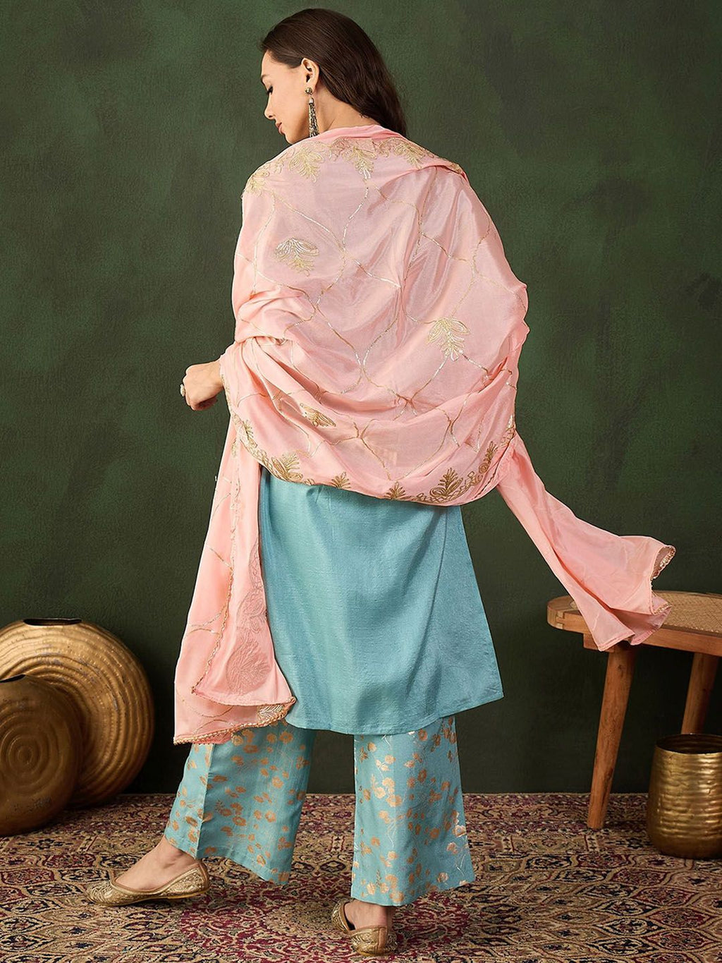 Sangria Woven Design Kurta & Palazzo With Dupatta